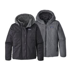 Patagonia Girls Reversible Dream Song Hoody Jacket Black Gray Fleece Large 12 YR